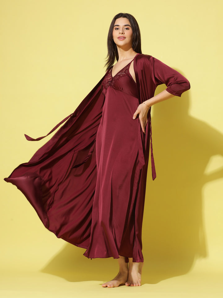  Long Robe Long Gown  Cherry Long Nighty Gown - Buy Indian Bridal Nightwear Online- 9shines label 