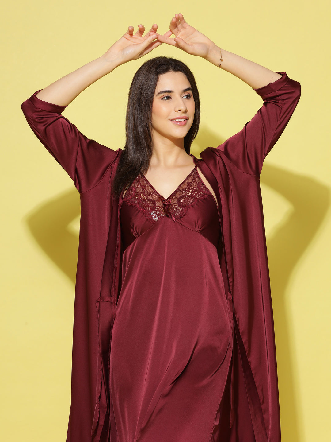  Long Robe Long Gown  Cherry Long Nighty Gown - Buy Indian Bridal Nightwear Online- 9shines label 