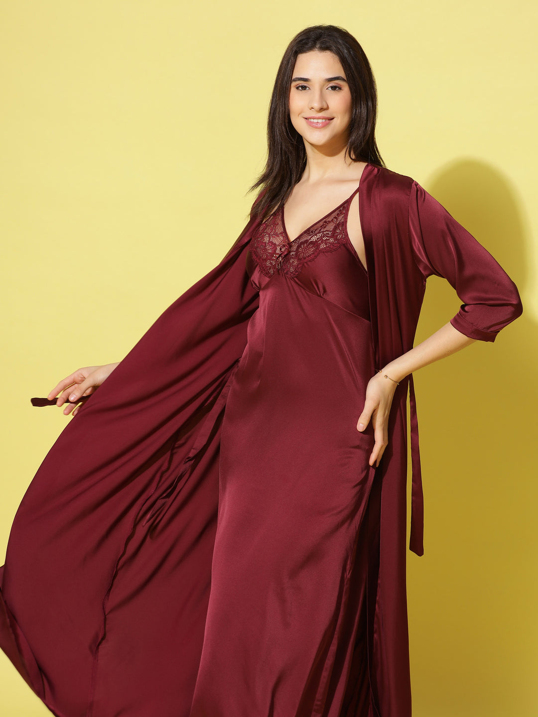  Long Robe Long Gown  Cherry Long Nighty Gown - Buy Indian Bridal Nightwear Online- 9shines label 