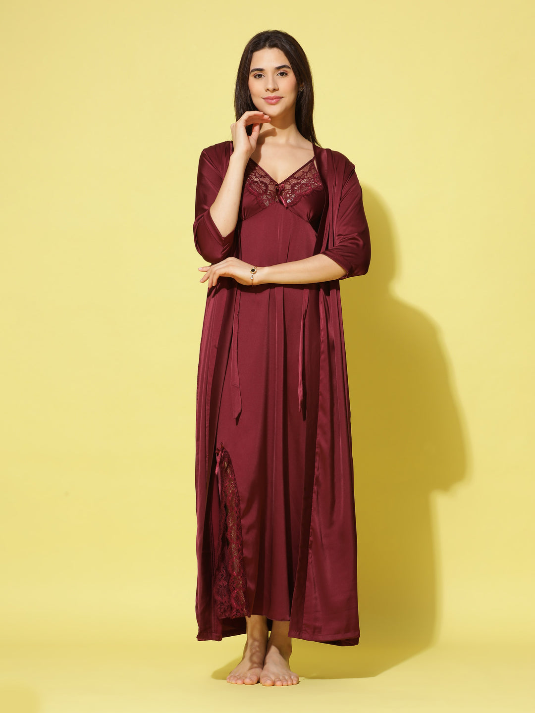  Long Robe Long Gown  Cherry Long Nighty Gown - Buy Indian Bridal Nightwear Online- 9shines label 