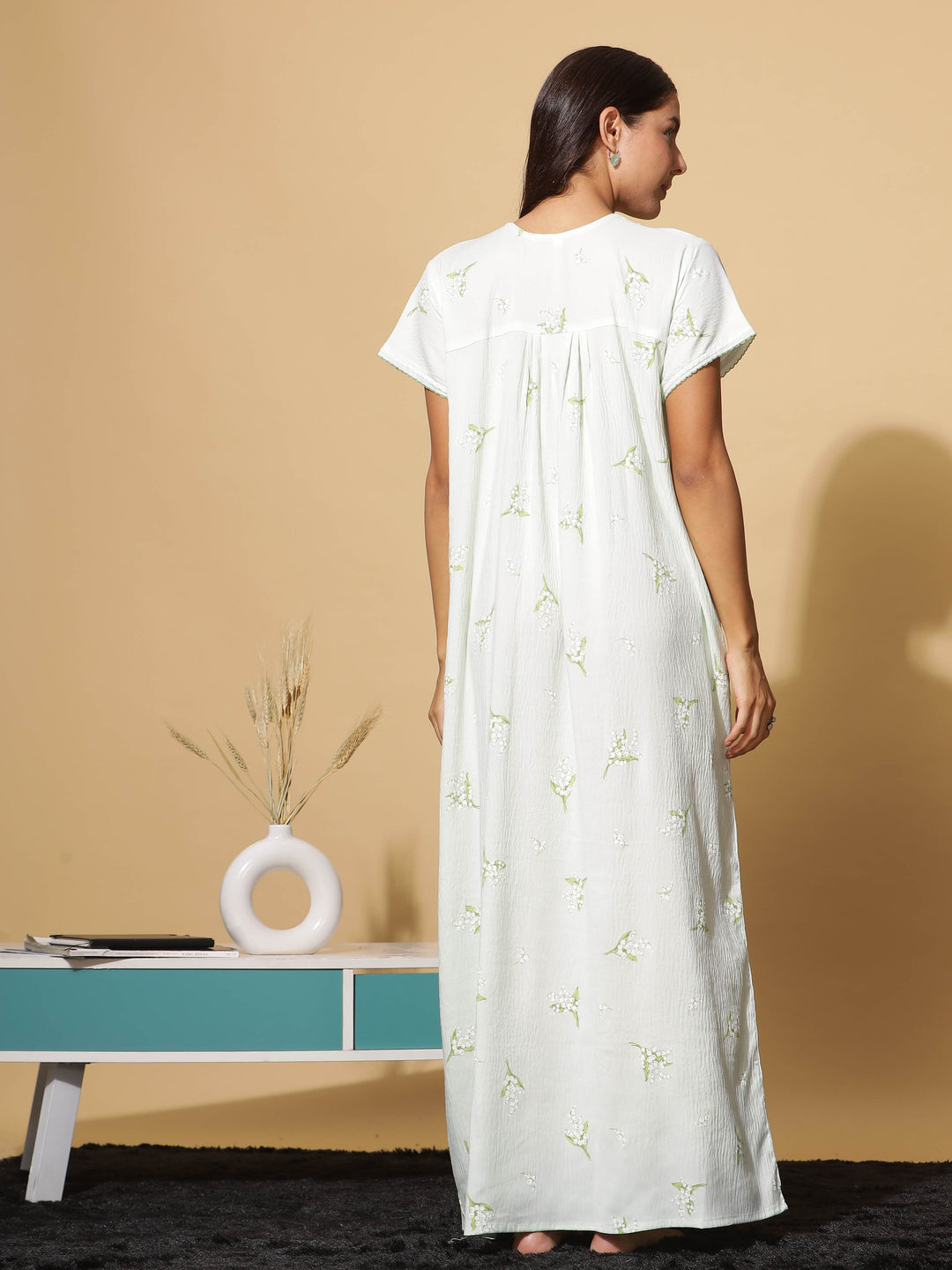  Premium Crush Cotton  Sway in Style: Mint Green Premium Crush Cotton Maxi Nightgown- 9shines label 