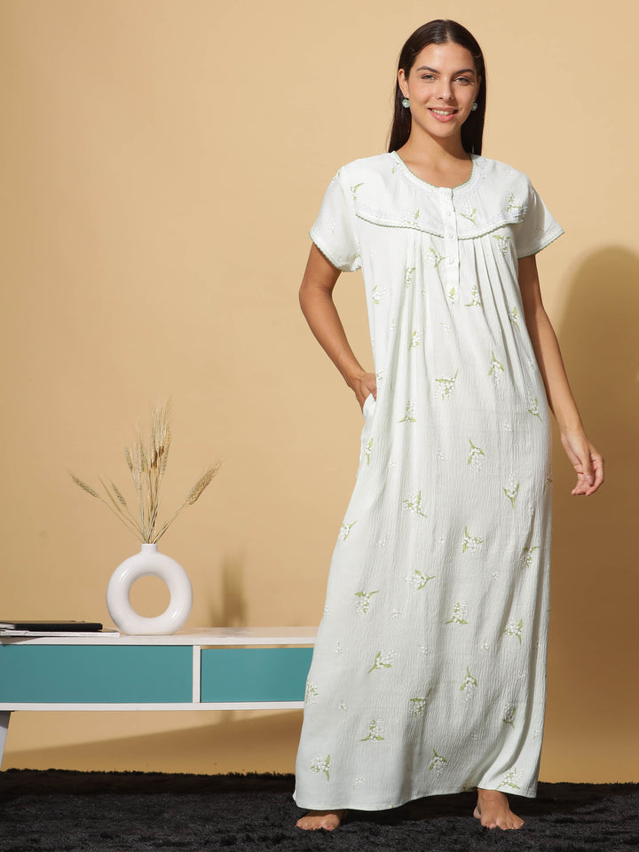  Premium Crush Cotton  Sway in Style: Mint Green Premium Crush Cotton Maxi Nightgown- 9shines label 