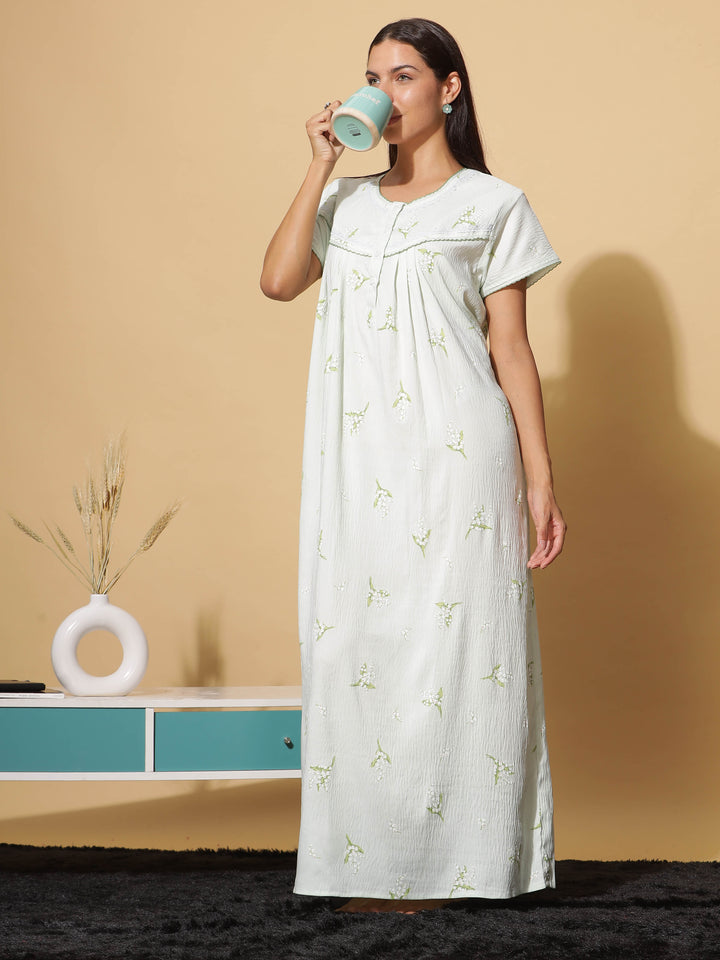  Premium Crush Cotton  Sway in Style: Mint Green Premium Crush Cotton Maxi Nightgown- 9shines label 