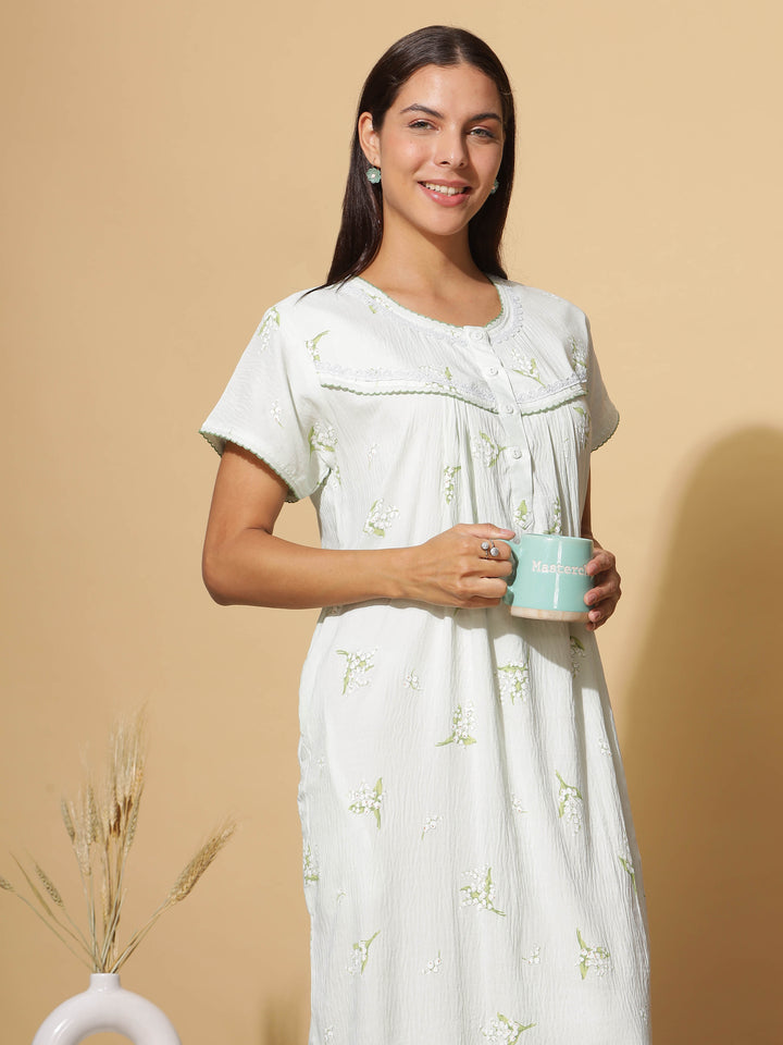  Premium Crush Cotton  Sway in Style: Mint Green Premium Crush Cotton Maxi Nightgown- 9shines label 