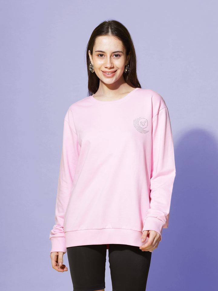  Sweatshirt  Shop Stylish Full Sleeve Sweatshirt in Baby Pink - 9shines Label- 9shines label 