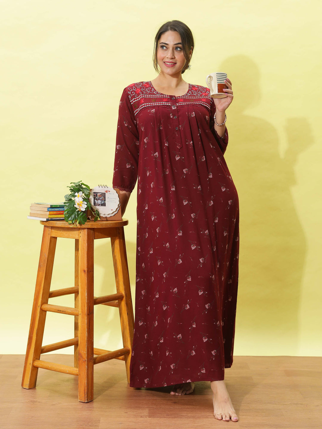 Alpine Maroon Designer Nighty for Women With Breathable & Stylish