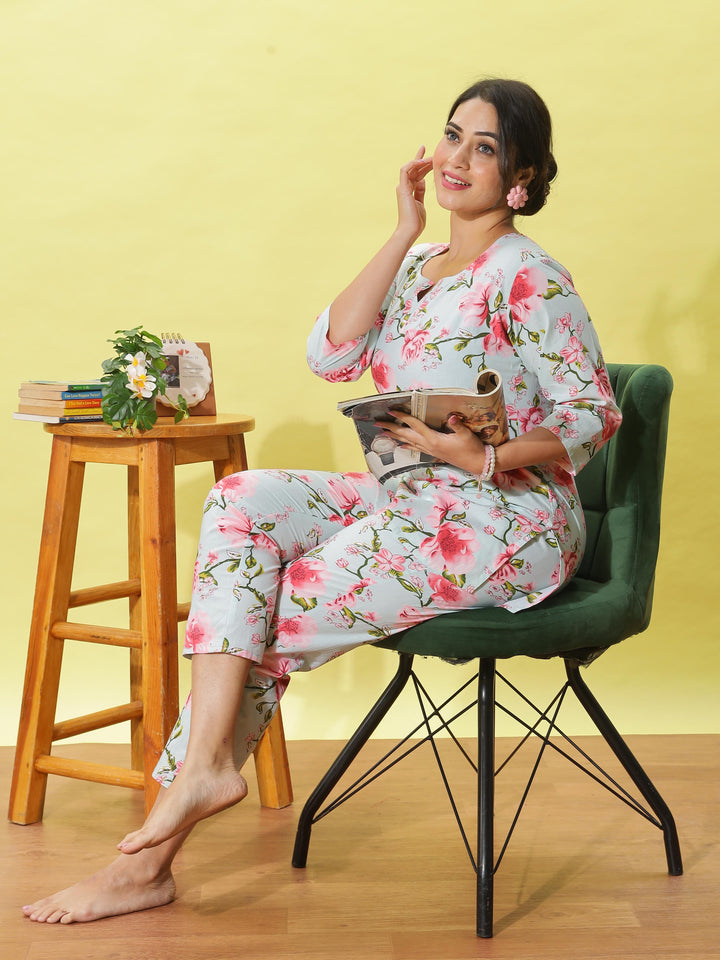 Light Mint Cotton Pyjama Set for Women at Great Prize