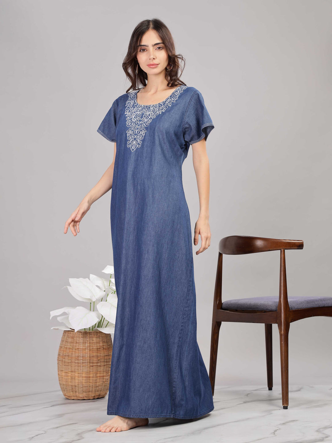 Denim blue cotton nighty