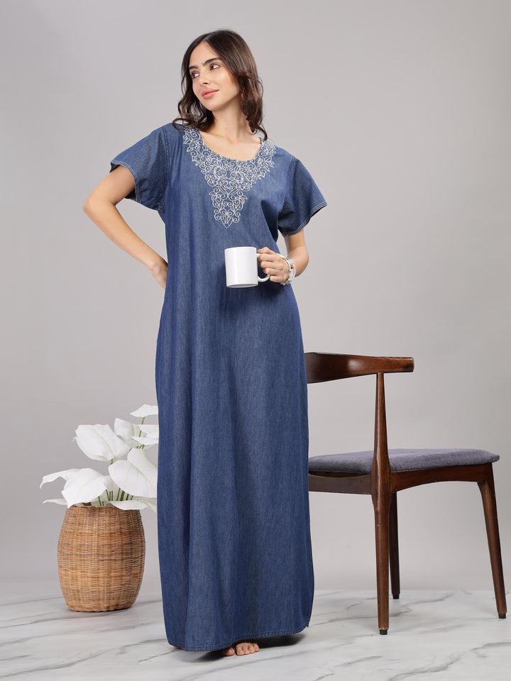 Denim blue cotton nighty