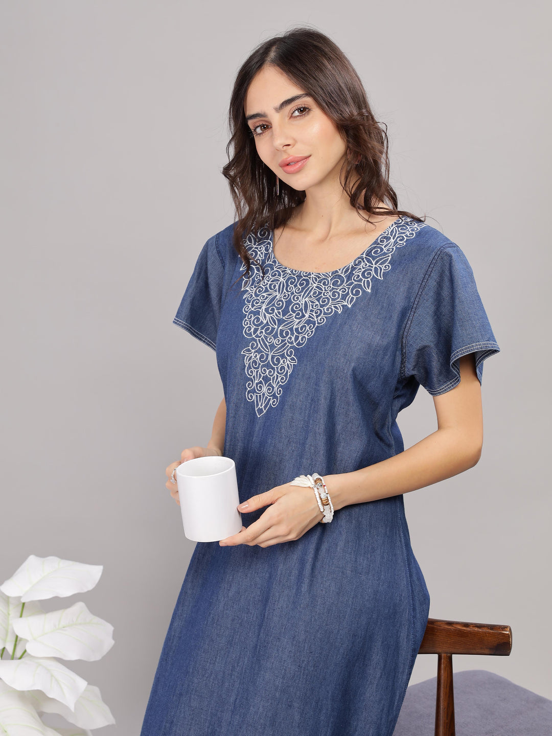 Denim blue cotton nighty