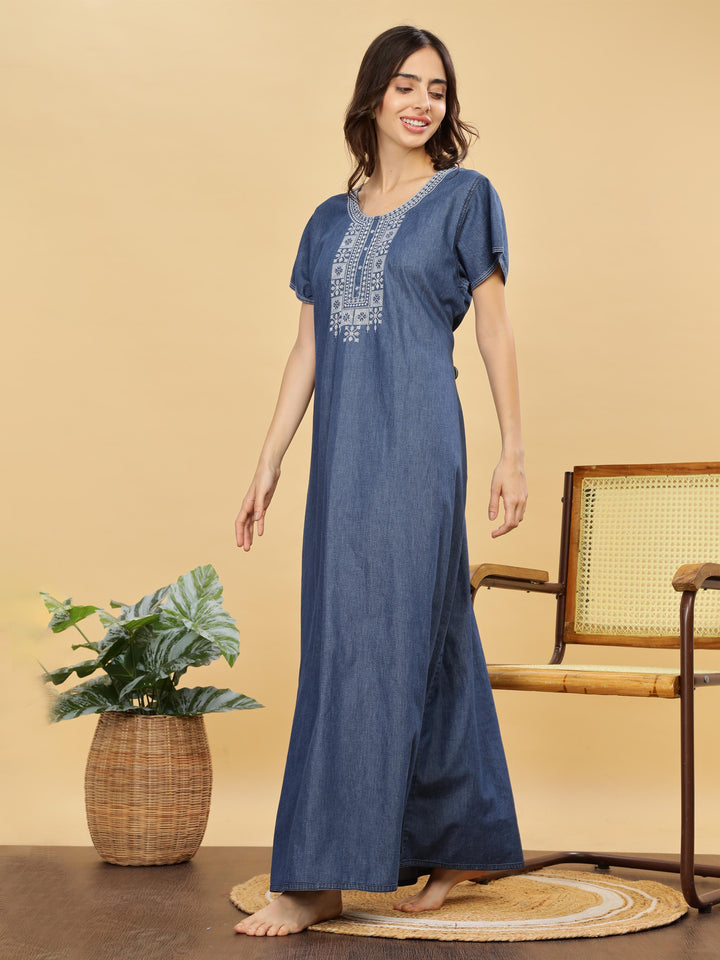 Denim Blue cotton nighty for women