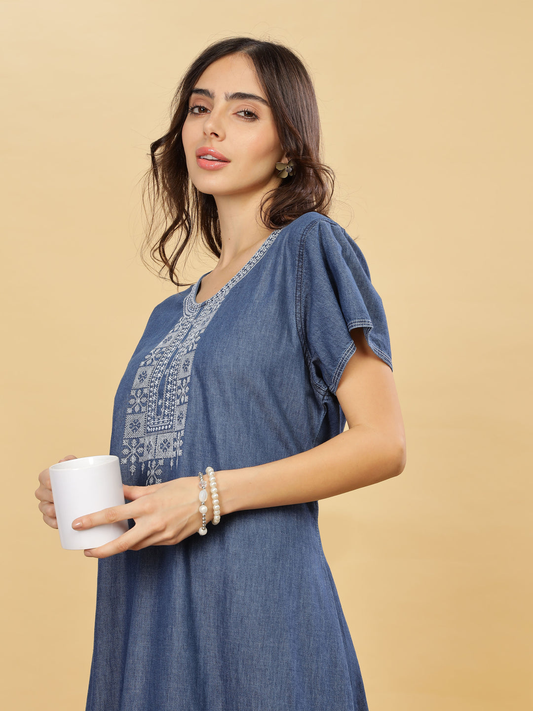 Denim Blue cotton nighty for women