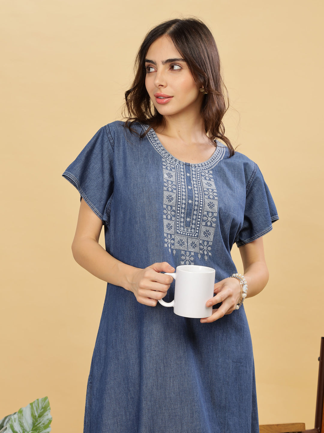 Denim Blue cotton nighty for women