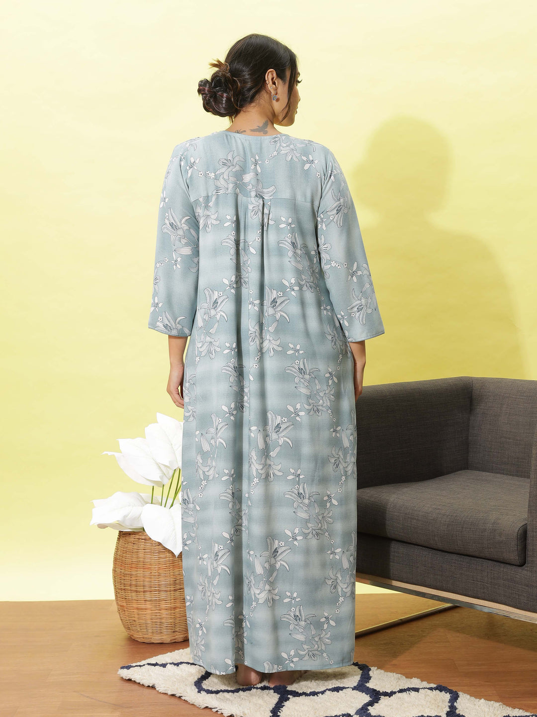 Light Blue Embroidered Nightdress With Soft and Stylish 3/4 Sleeve