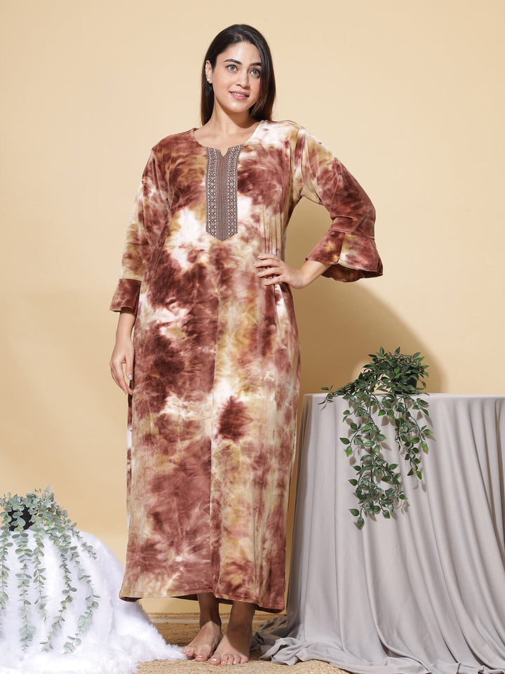  Velvet Designer Nighty  Velvet Designer Nighty Brown- 9shines label 