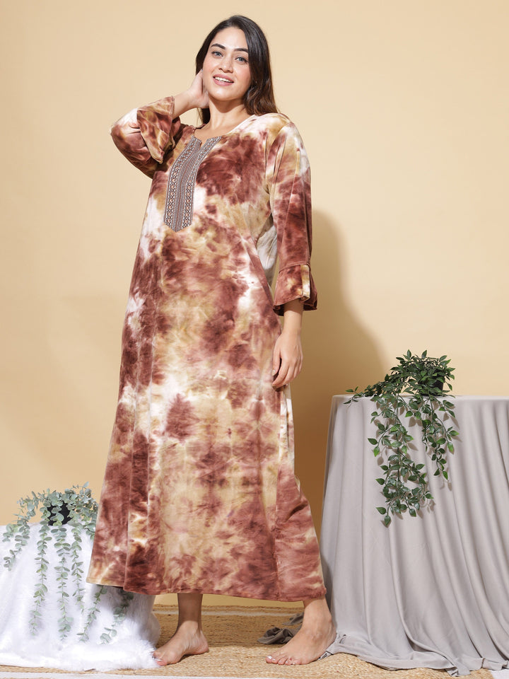  Velvet Designer Nighty  Velvet Designer Nighty Brown- 9shines label 