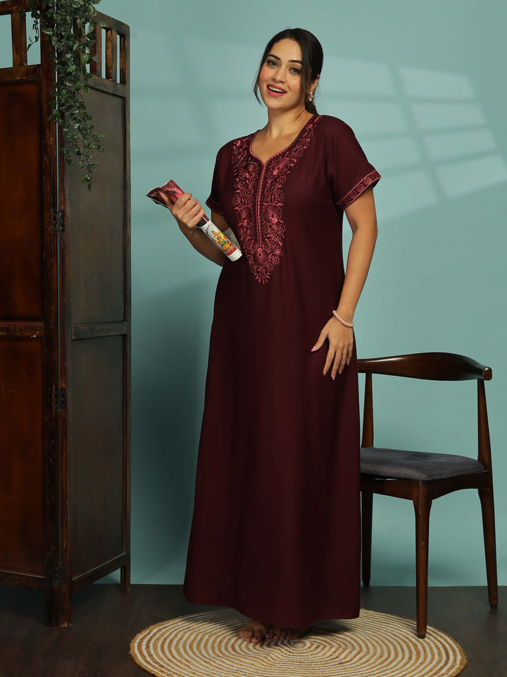 Sadabahar Rose Wood Designer Alpine Nighty for Women