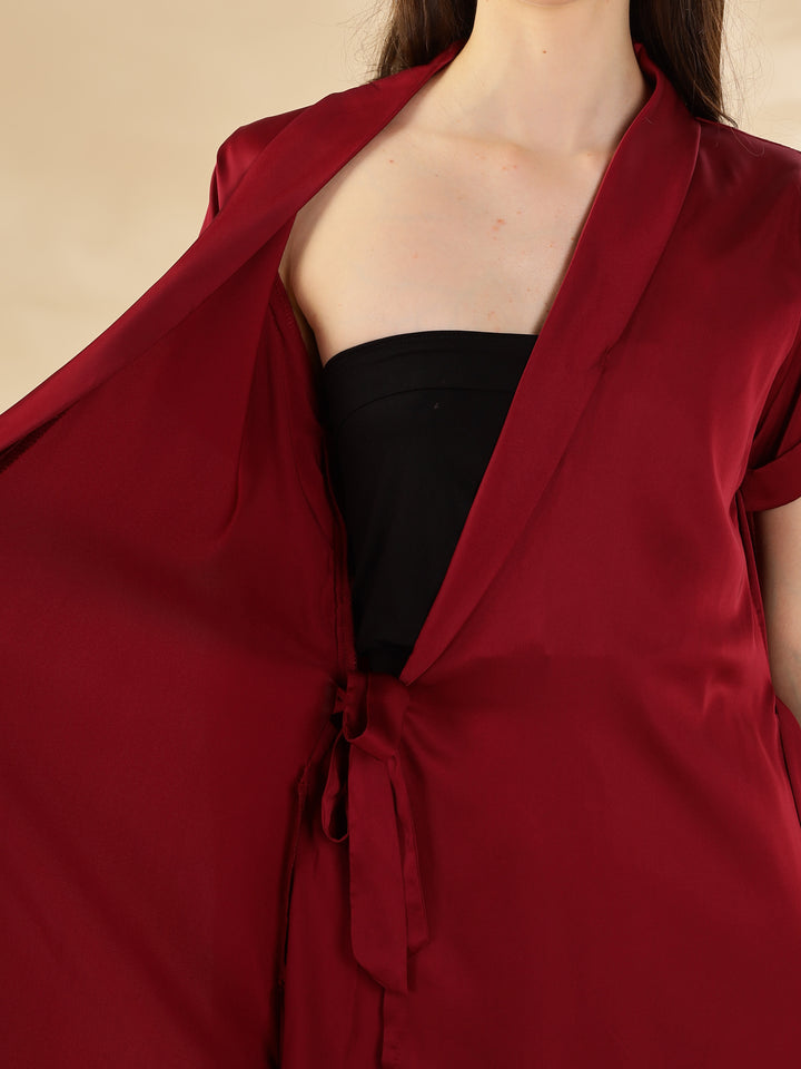 Red Satin House Coat Stylish Front Open Robe with Luxurious Finish