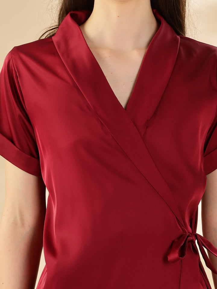 Red Satin House Coat Stylish Front Open Robe with Luxurious Finish