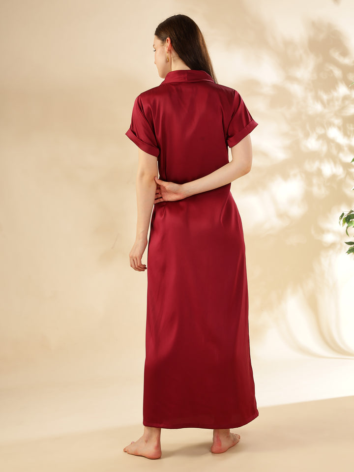 Red Satin House Coat Stylish Front Open Robe with Luxurious Finish