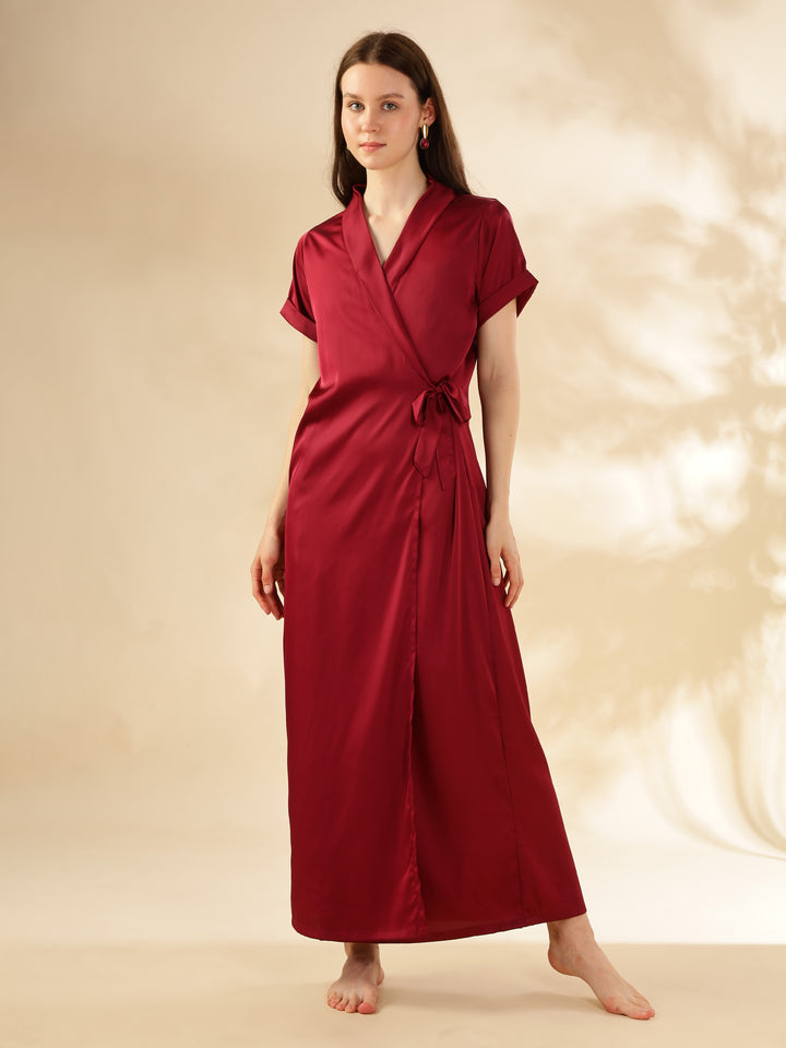 Red Satin House Coat Stylish Front Open Robe with Luxurious Finish