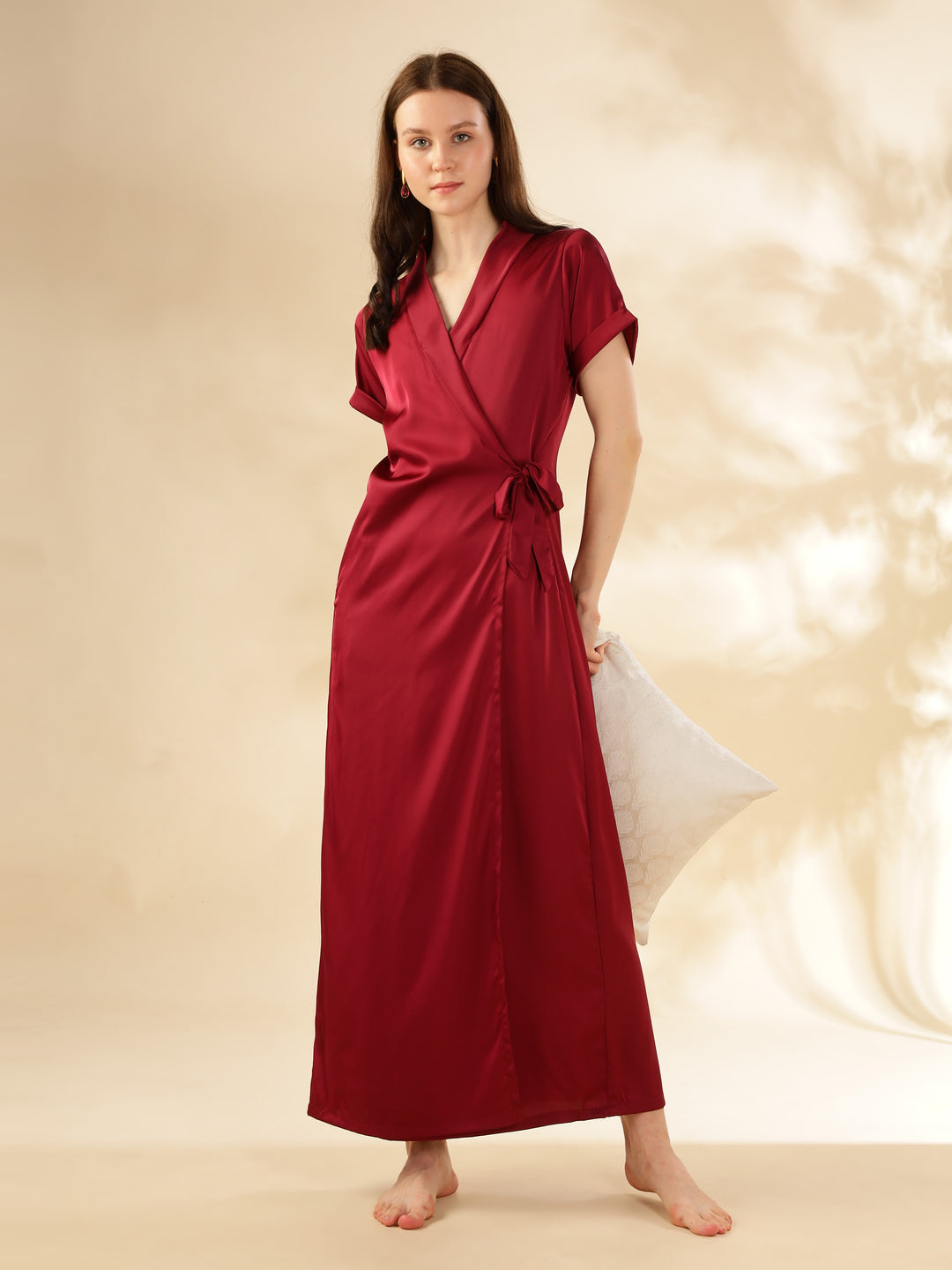 Red Satin House Coat Stylish Front Open Robe with Luxurious Finish