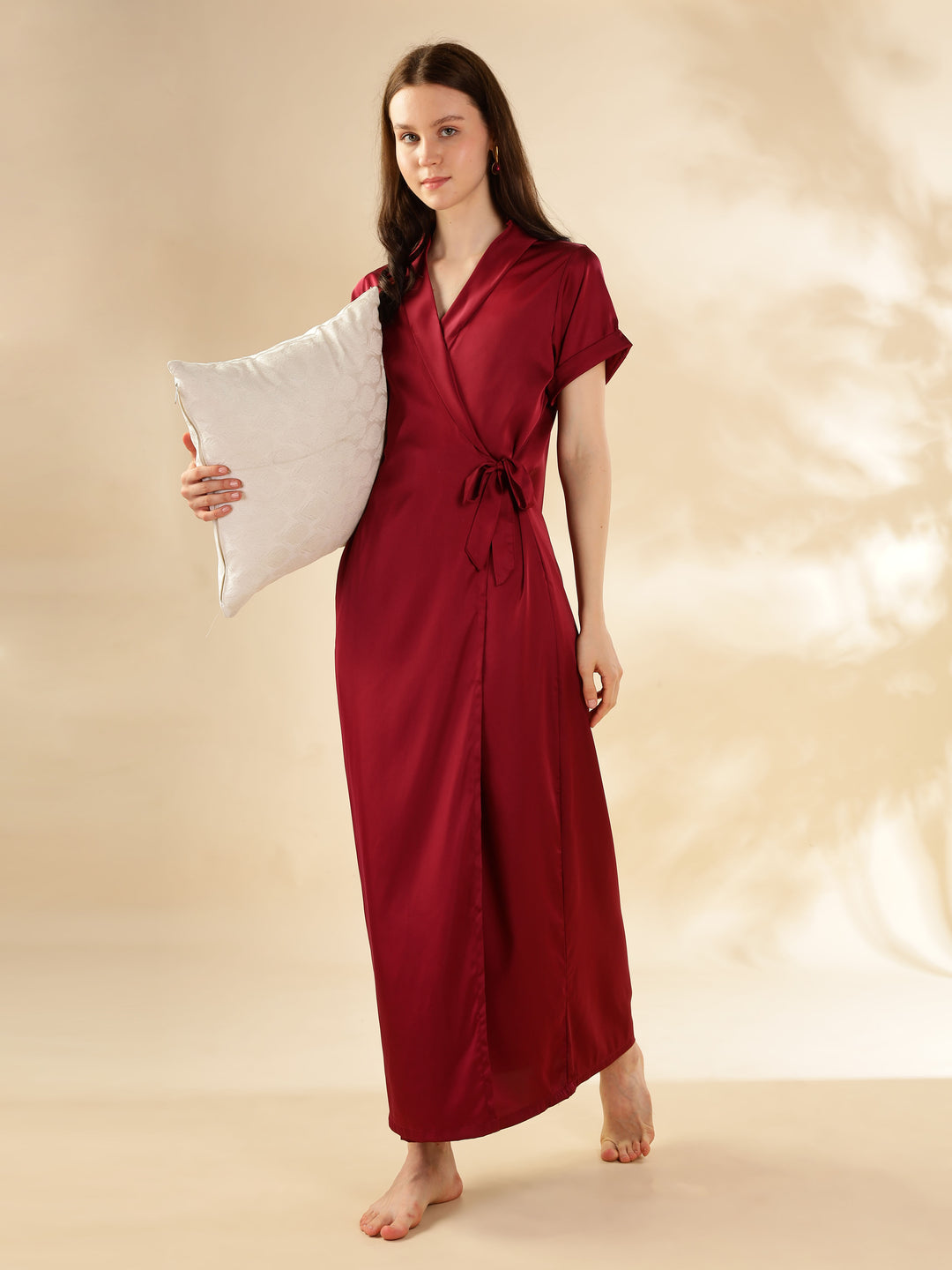 Red Satin House Coat Stylish Front Open Robe with Luxurious Finish