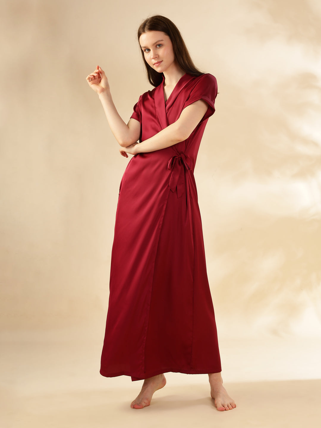 Red Satin House Coat Stylish Front Open Robe with Luxurious Finish