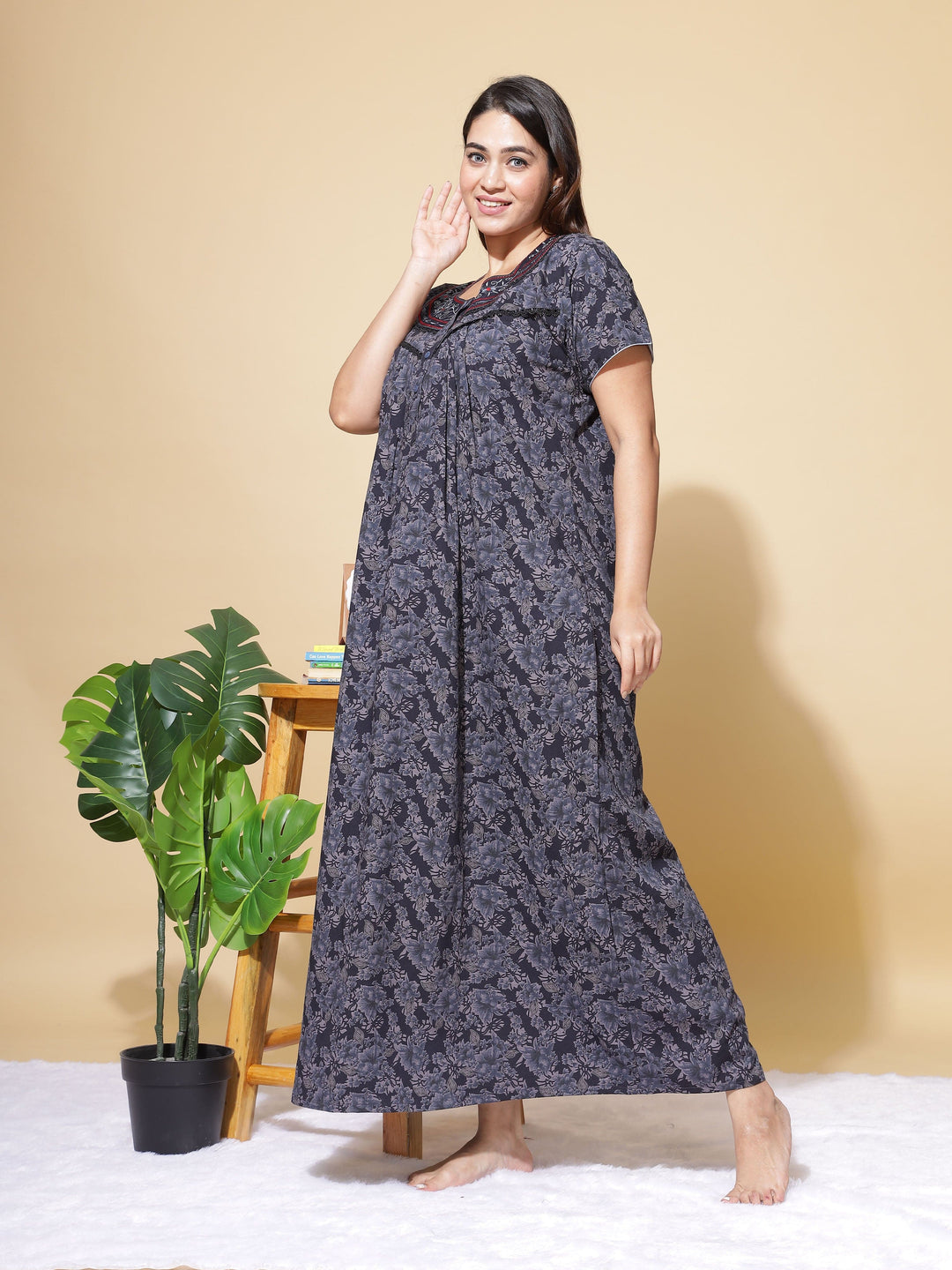  Crush Cotton Nighty  Shop Latest Grey Nighty at Great Price Online 9shines Label- 9shines label 