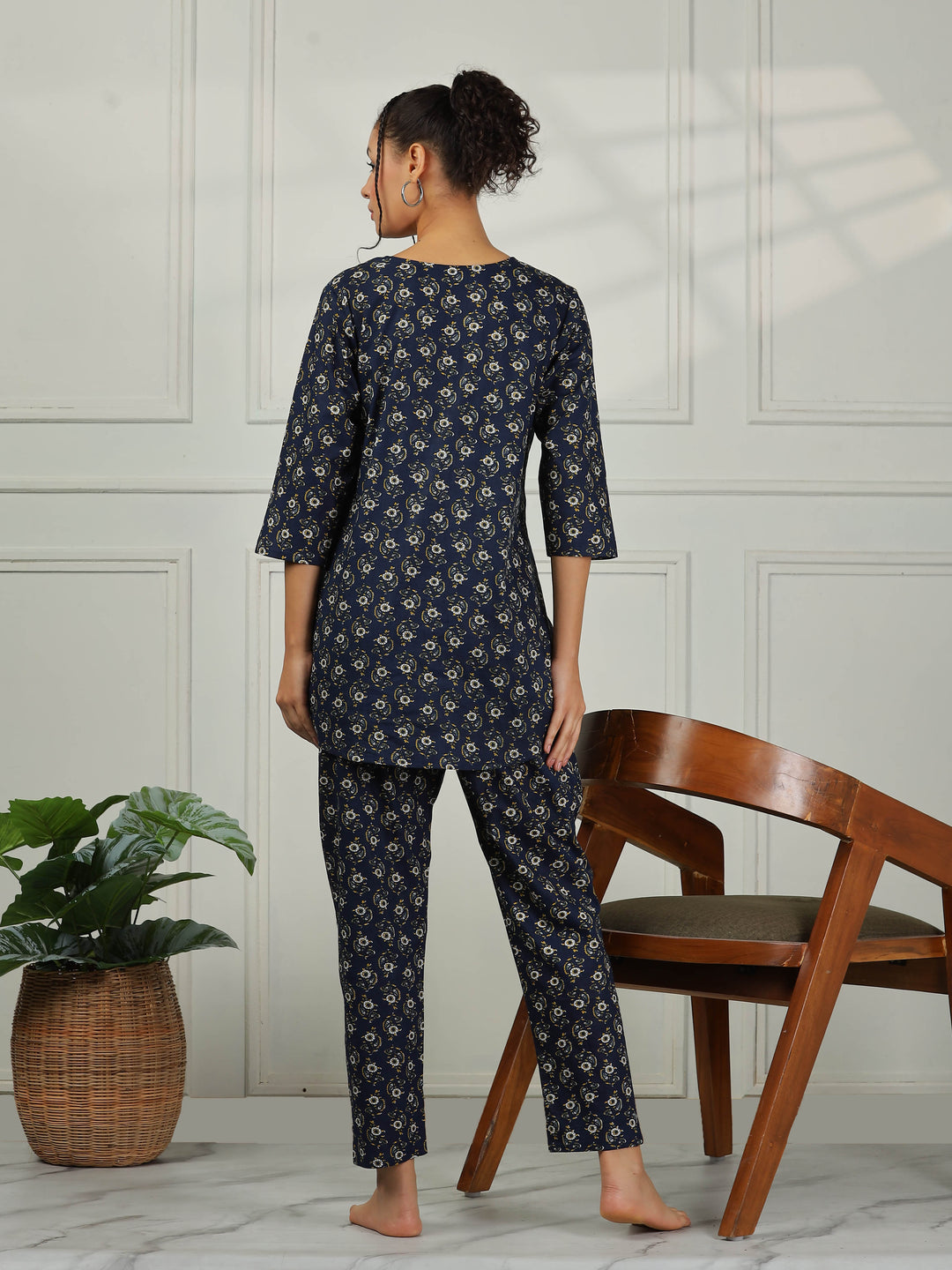 Midnight Blue Cotton Pyjama Set for Women Soft & Stylish Loungewear