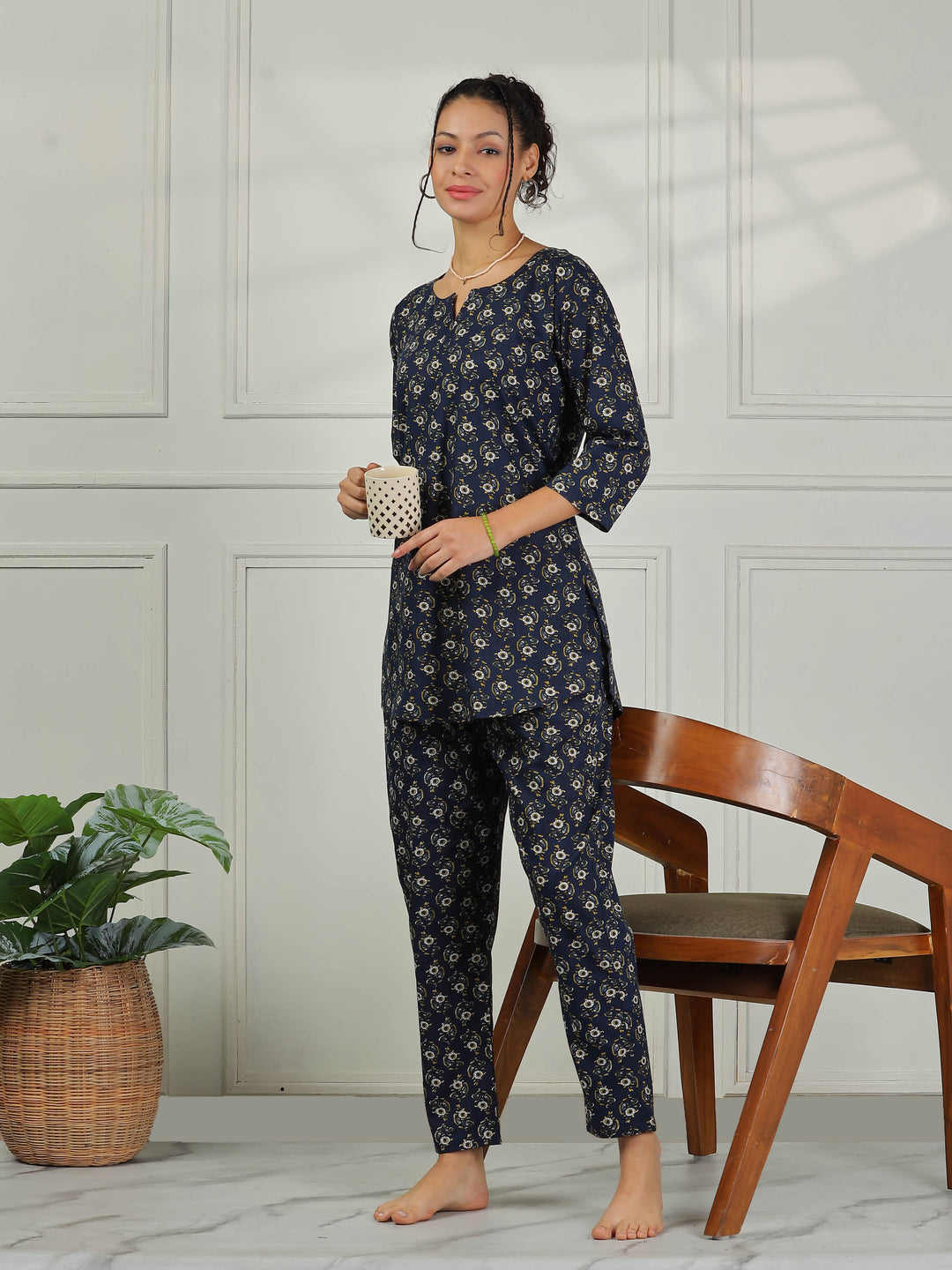 Midnight Blue Cotton Pyjama Set for Women Soft & Stylish Loungewear