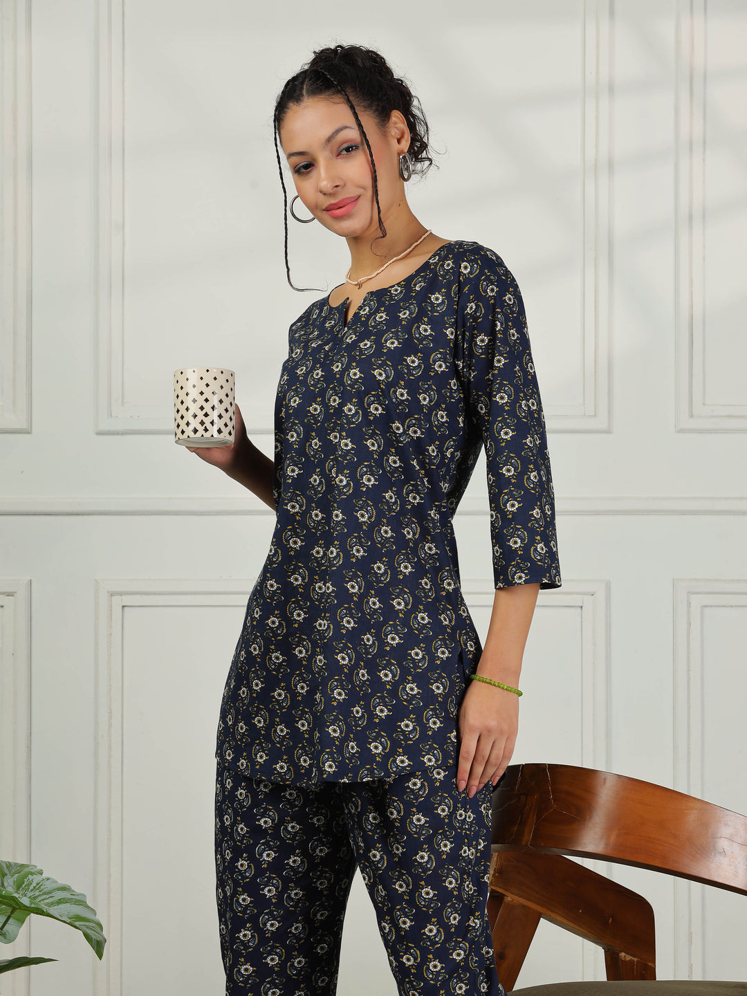 Midnight Blue Cotton Pyjama Set for Women Soft & Stylish Loungewear