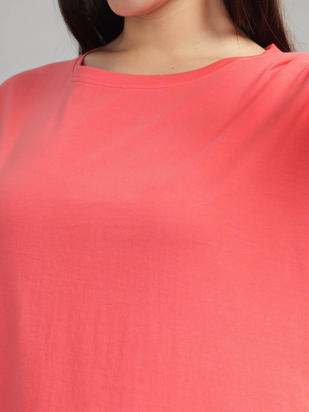 Trendy Coral Cotton Long T-Shirt for Women Lounge Top with Pockets