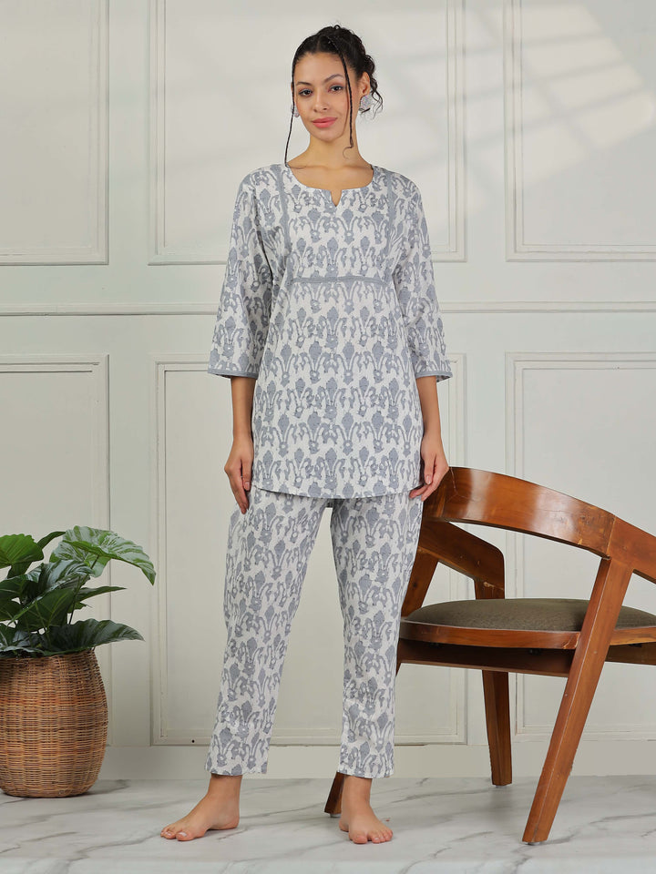 Grey Cotton Pajama Set for Women Soft & Stylish Nightwear