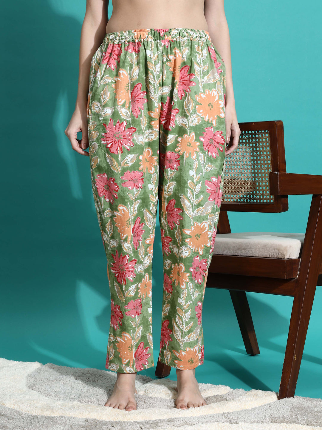 Green Orange Cotton Pajama Set for Women Where Comfort Meets Elegance