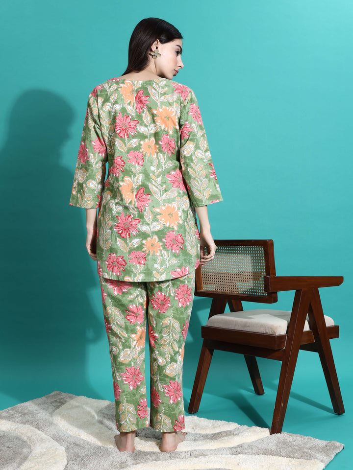 Green Orange Cotton Pajama Set for Women Where Comfort Meets Elegance