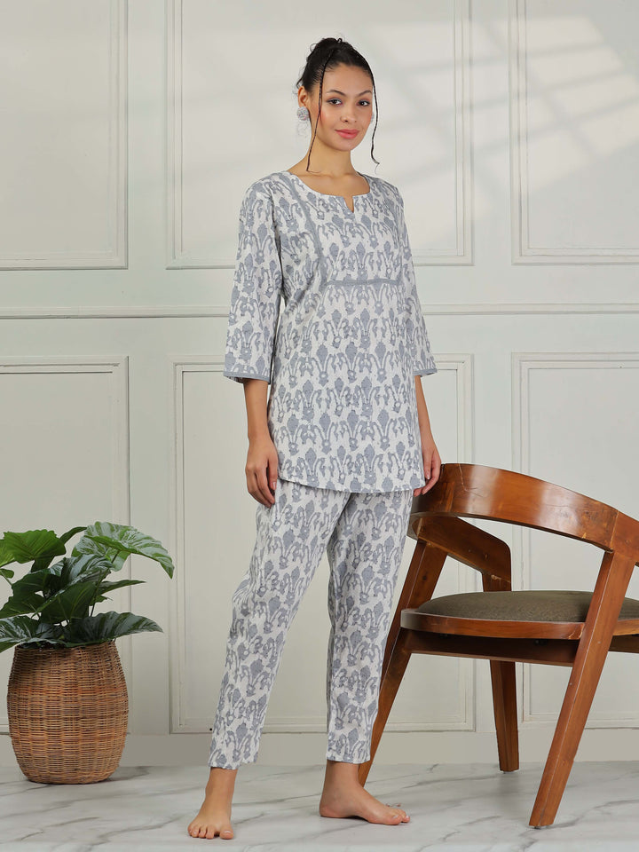 Grey Cotton Pajama Set for Women Soft & Stylish Nightwear