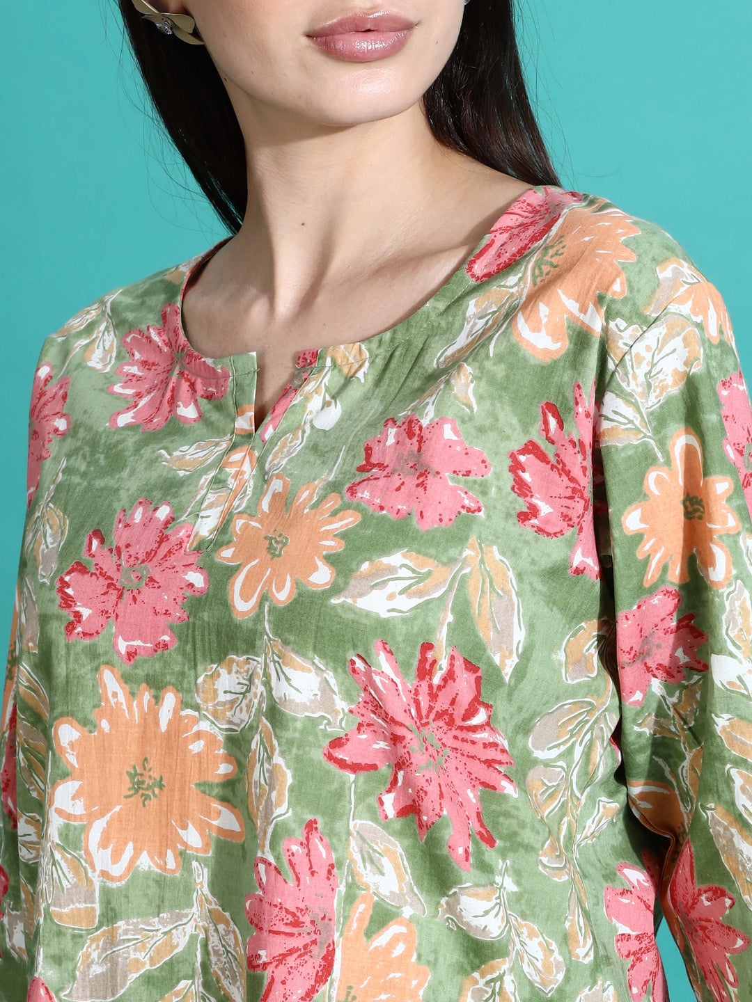 Green Orange Cotton Pajama Set for Women Where Comfort Meets Elegance