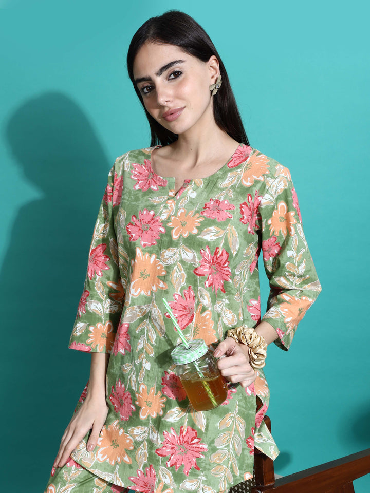 Green Orange Cotton Pajama Set for Women Where Comfort Meets Elegance