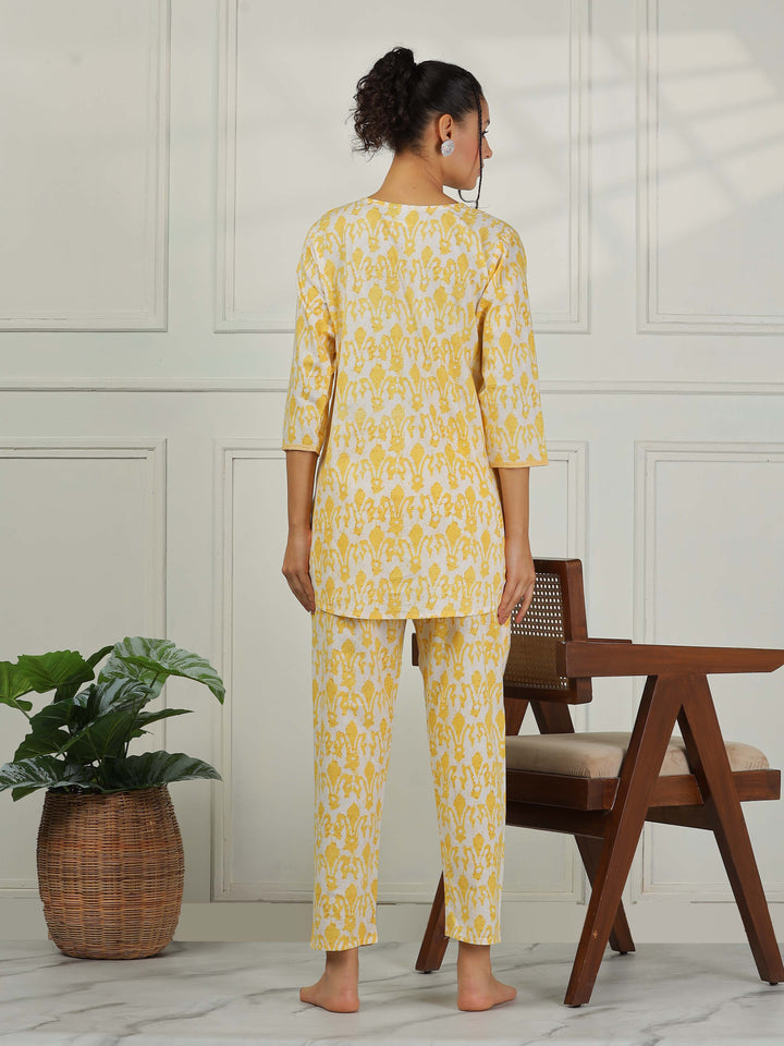 Lemon Yellow Cotton Pajama Set for Women With Breathable & Cozy Fit