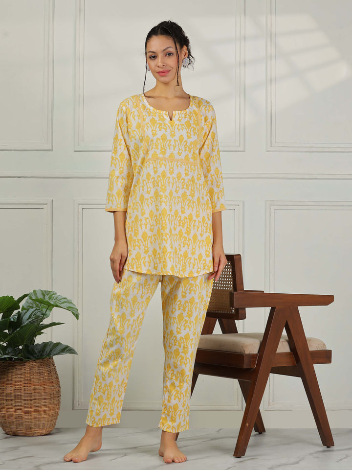 Lemon Yellow Cotton Pajama Set for Women With Breathable & Cozy Fit