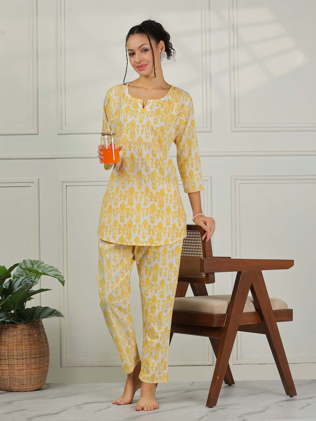 Lemon Yellow Cotton Pajama Set for Women With Breathable & Cozy Fit