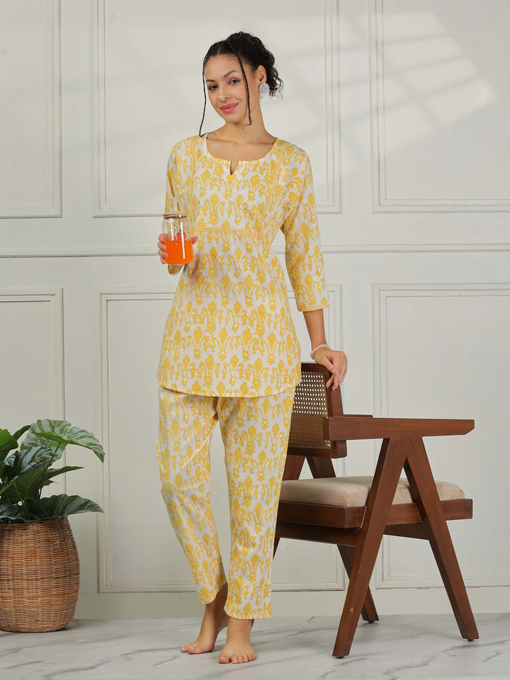 Lemon Yellow Cotton Pajama Set for Women With Breathable & Cozy Fit