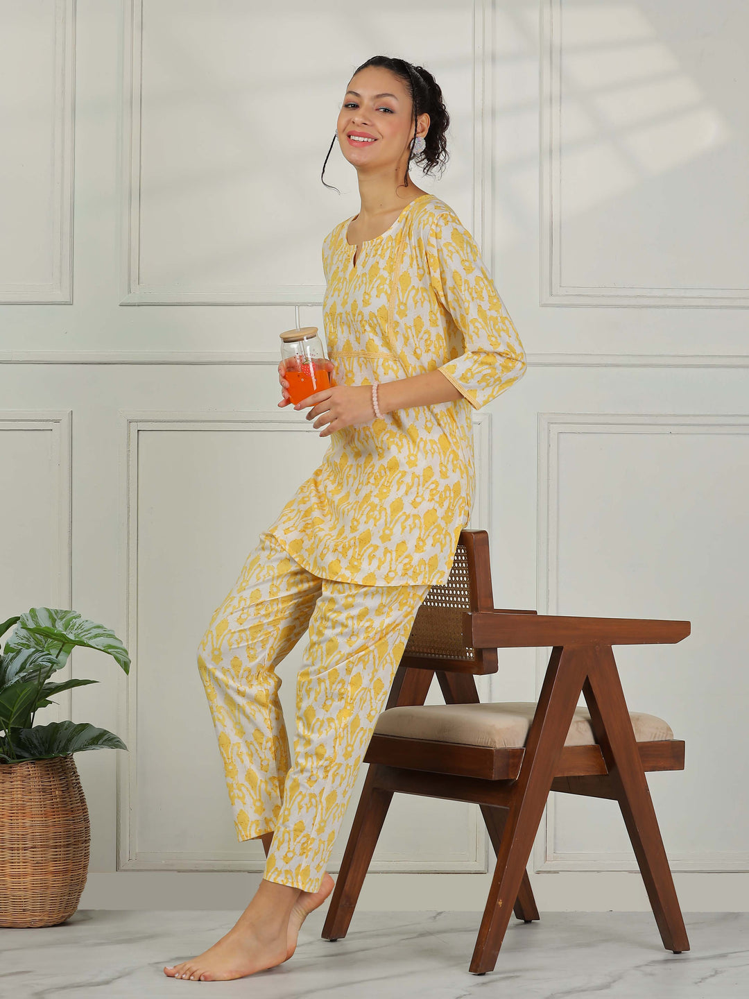 Lemon Yellow Cotton Pajama Set for Women With Breathable & Cozy Fit