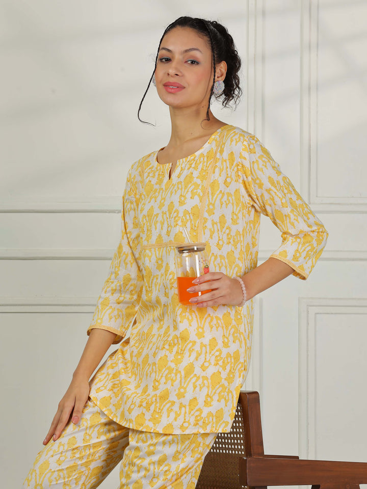 Lemon Yellow Cotton Pajama Set for Women With Breathable & Cozy Fit