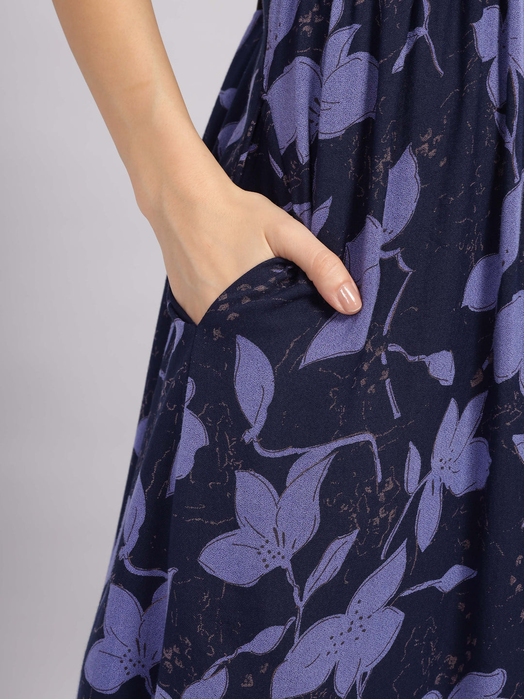 Navy Blue Smoky Designer Maxi Nighty with Pocket for Women