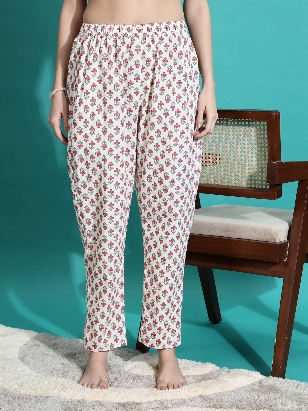 White Red Pure Cotton Pyjama Set for Women Soft and Relaxed