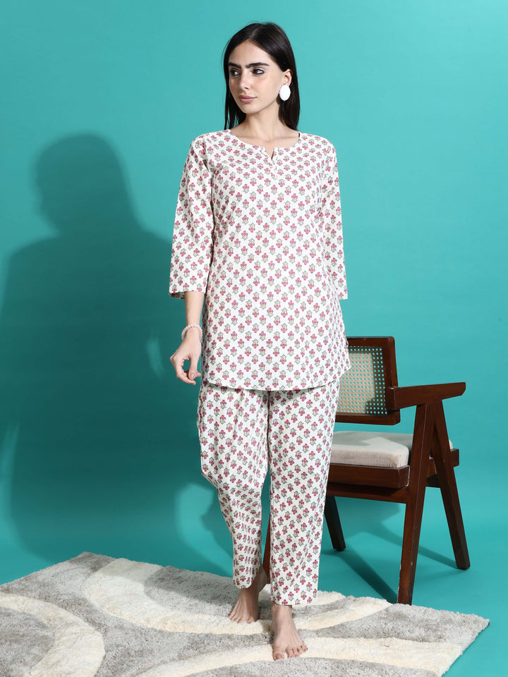 White Red Pure Cotton Pyjama Set for Women Soft and Relaxed