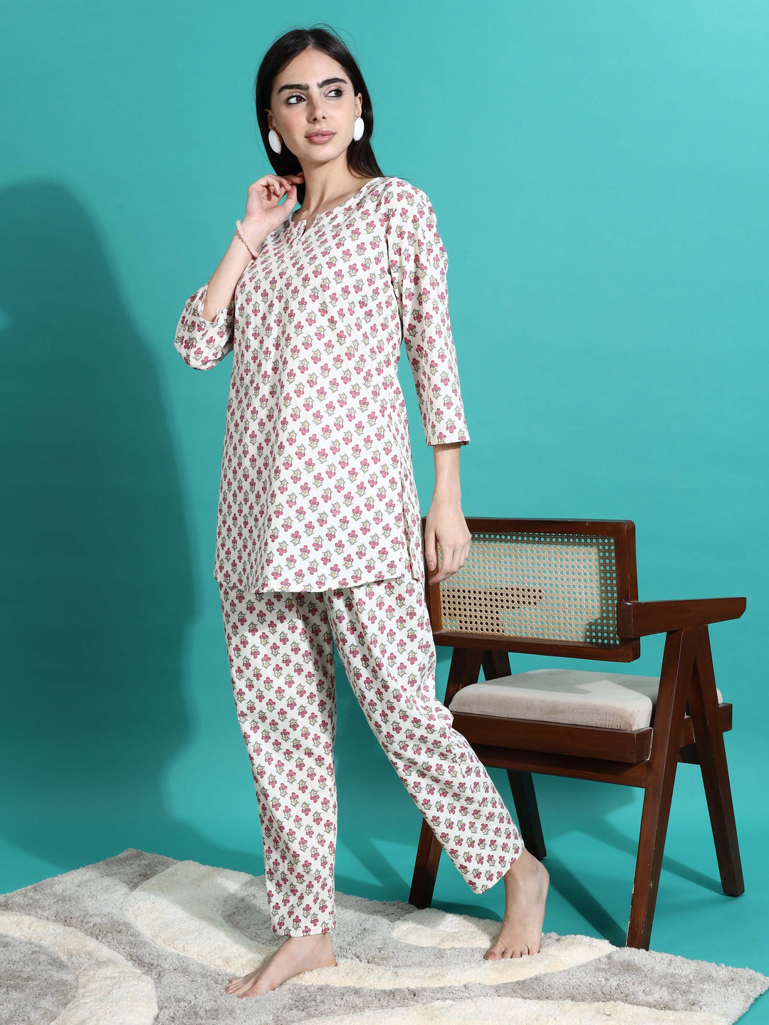 White Red Pure Cotton Pyjama Set for Women Soft and Relaxed