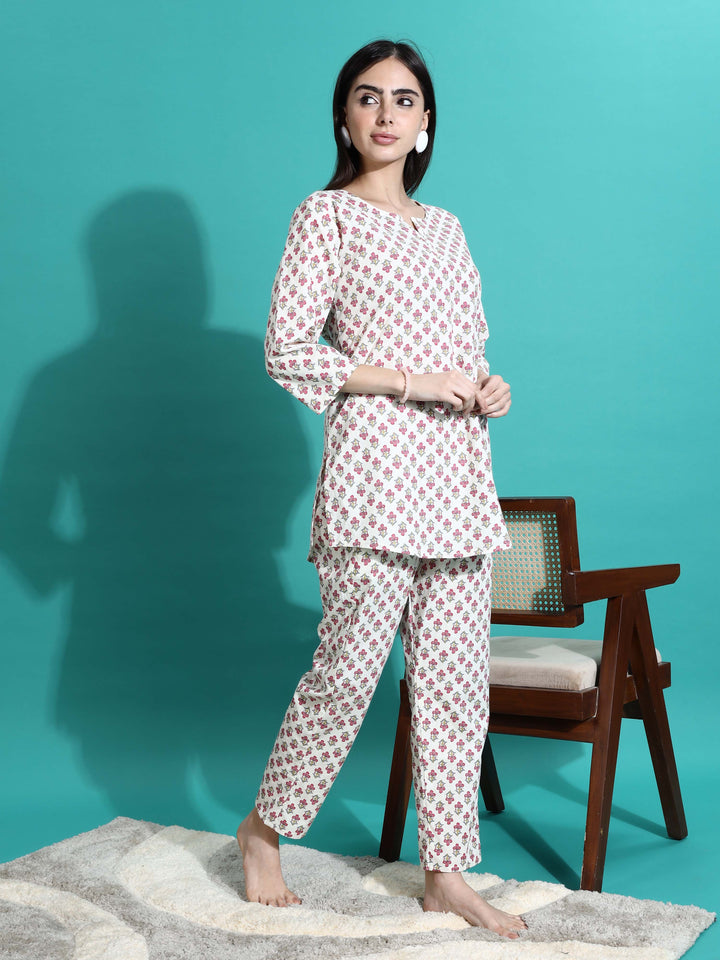 White Red Pure Cotton Pyjama Set for Women Soft and Relaxed